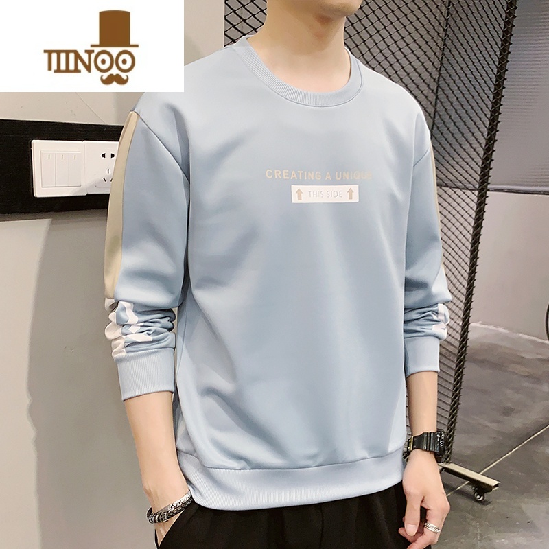 YANXU男士卫衣2023春季新款潮牌ins宽松圆领长袖t恤男装休闲打底衫高清大图