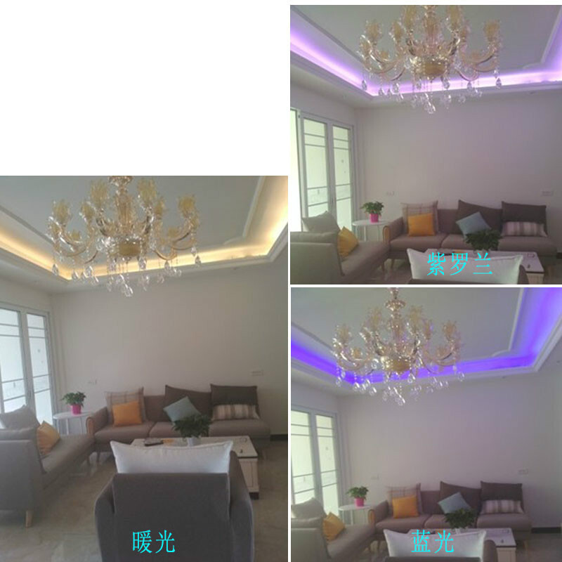 三色变光led灯带七彩变色光客厅顶暗家用高亮紫蓝光带灯条新款(白+暖+蓝)2835三排240珠满10米送其它