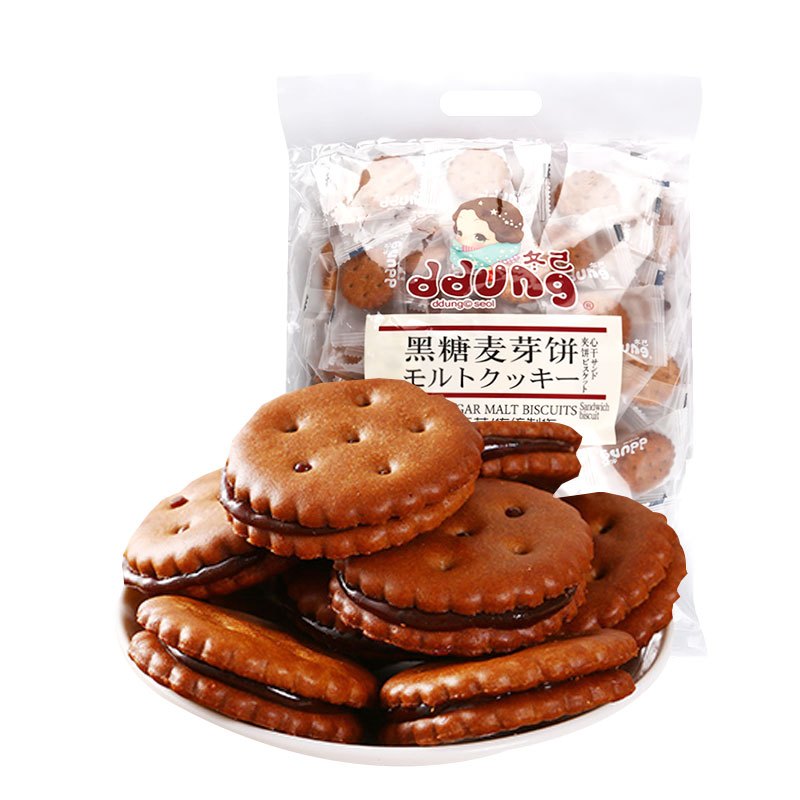 ddung冬己黑糖麦芽饼干106g*2袋办公室宿舍散装充饥零食网红小圆饼干