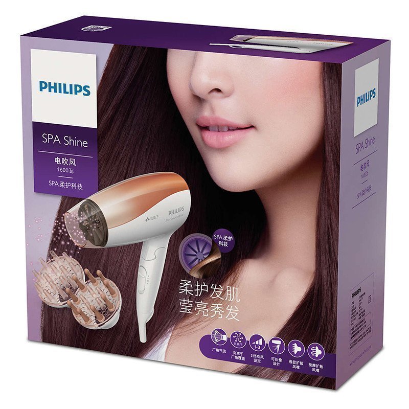 飞利浦(Philips) 电吹风机 BHC117/05 家用负离子养护吹风筒 1600w大功率可折叠 恒温护发3档调节