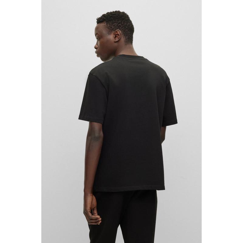 Hugo boss纯棉圆领短袖T恤男黑白色经典百搭标志性字母印花服饰高清大图