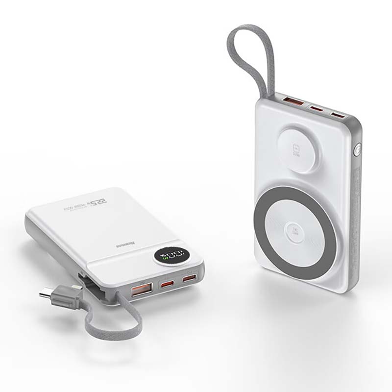 纽曼 移动电源1万毫安22.5W快充无线充自带线白色 AL25高清大图