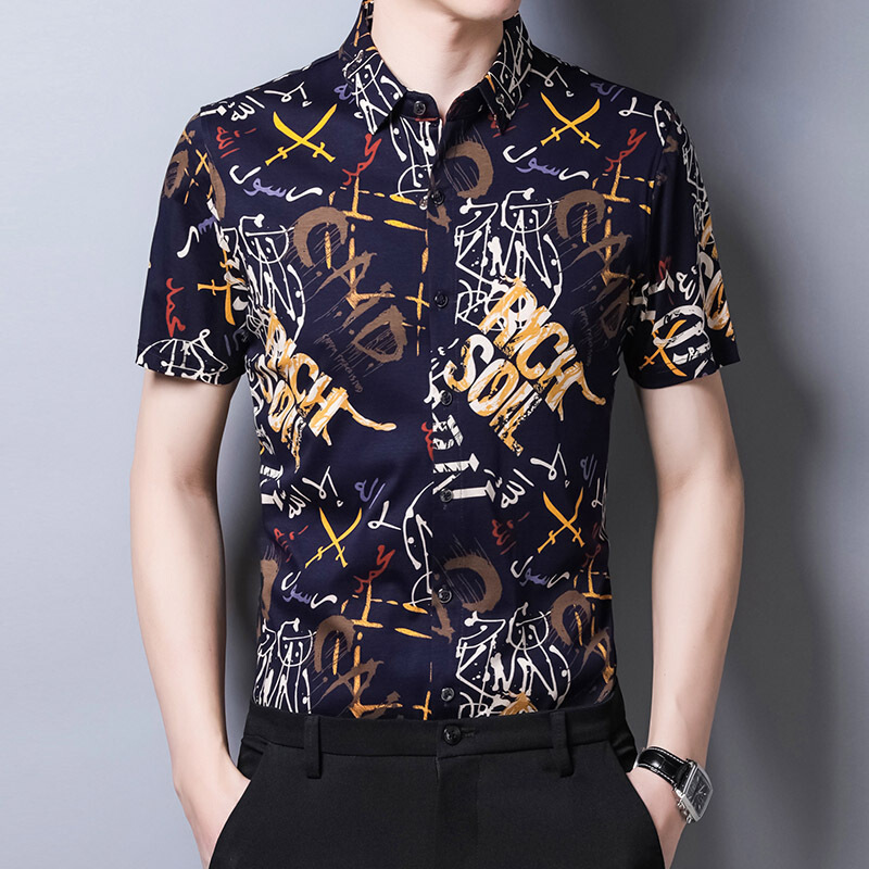 2021中青年夏季新款丝光棉薄款舒适简约帅气男青年男装男士休闲花时尚
