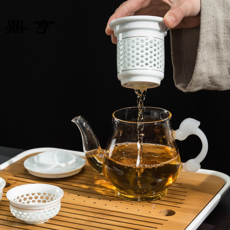 鼎亨玻璃茶壶加厚耐热泡茶具陶瓷过滤内胆花红茶壶玲珑杯功夫冲茶