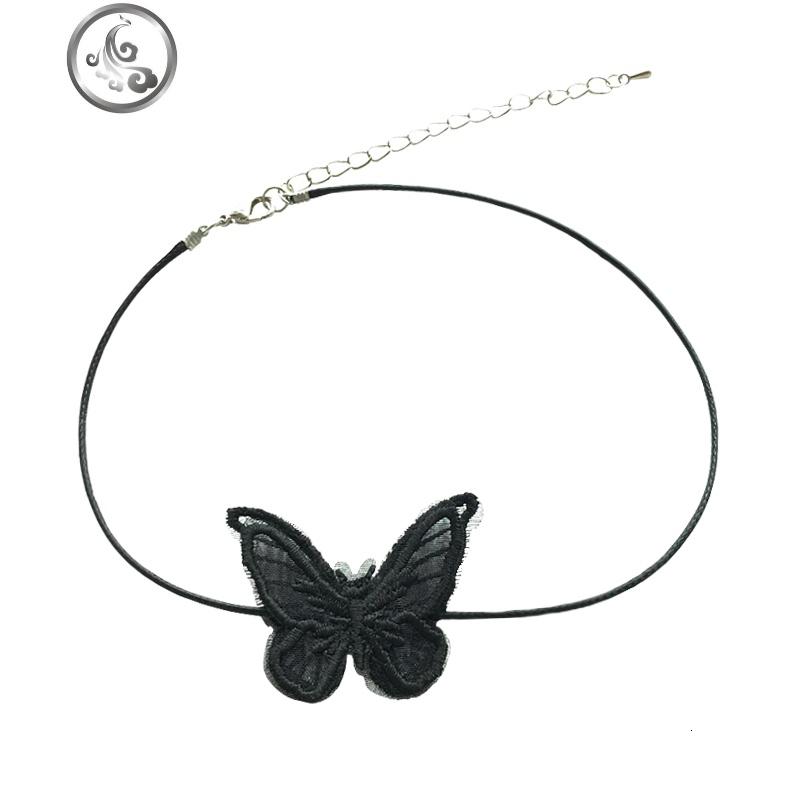 超仙气蕾丝蝴蝶choker项圈少女心网红锁骨链复古黑白网纱颈带项链_936高清大图