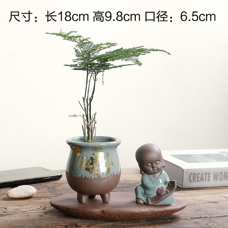 客厅装饰品猪花器摆件花插水培绿植家装饰品笔桶萌物迷你摆件|新品黑衣小和尚盆梅花不带植物