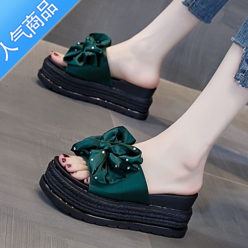 SUNTEK凉拖鞋女外穿时尚2023新款夏季松糕厚底坡跟高跟防滑沙滩一字拖鞋