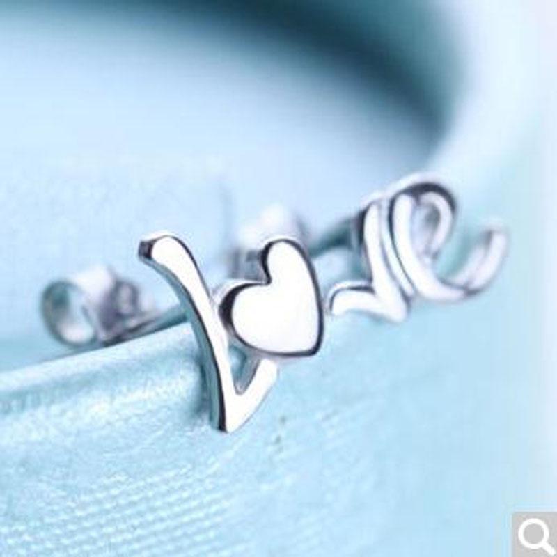 镀925银耳钉 个性韩版LOVE耳饰送女朋友七夕情人节礼物