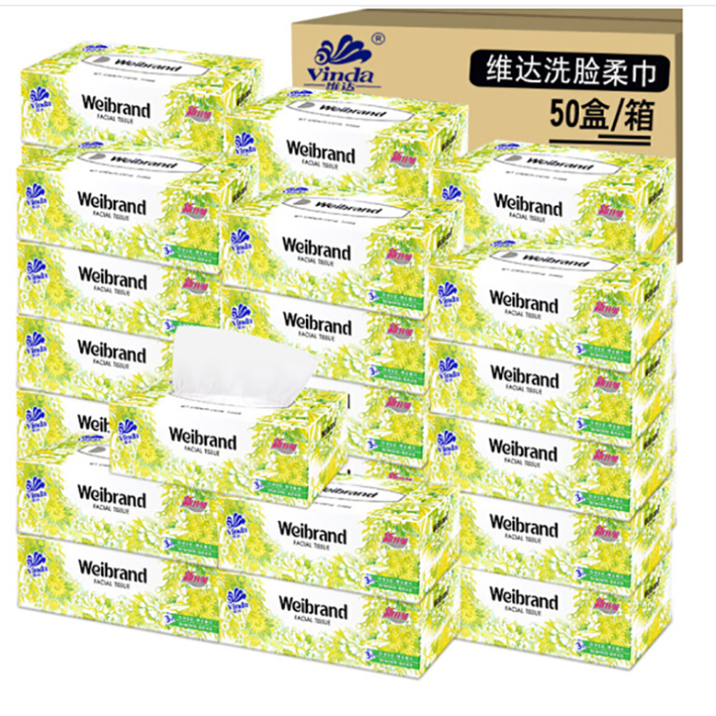维达(Vinda) 硬盒抽纸盒装威牌面巾纸抽纸纸巾3层100抽餐巾纸桂花香 50盒/箱