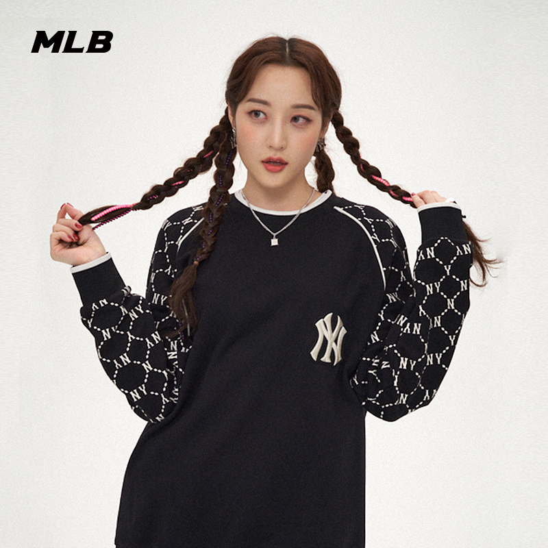 mlb 男女圆领卫衣复古老花运动休闲潮21年秋冬新款情侣春秋青年长袖美