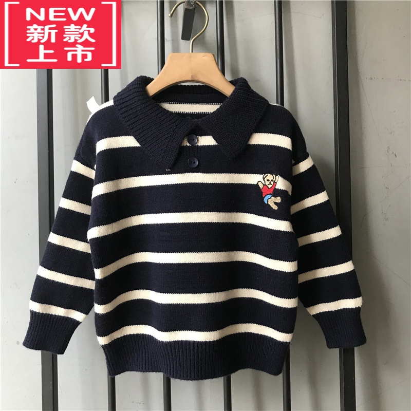 可莉允男女童翻领针织毛衣2022春秋新款中小童洋气POLO衫宝宝套头上衣潮