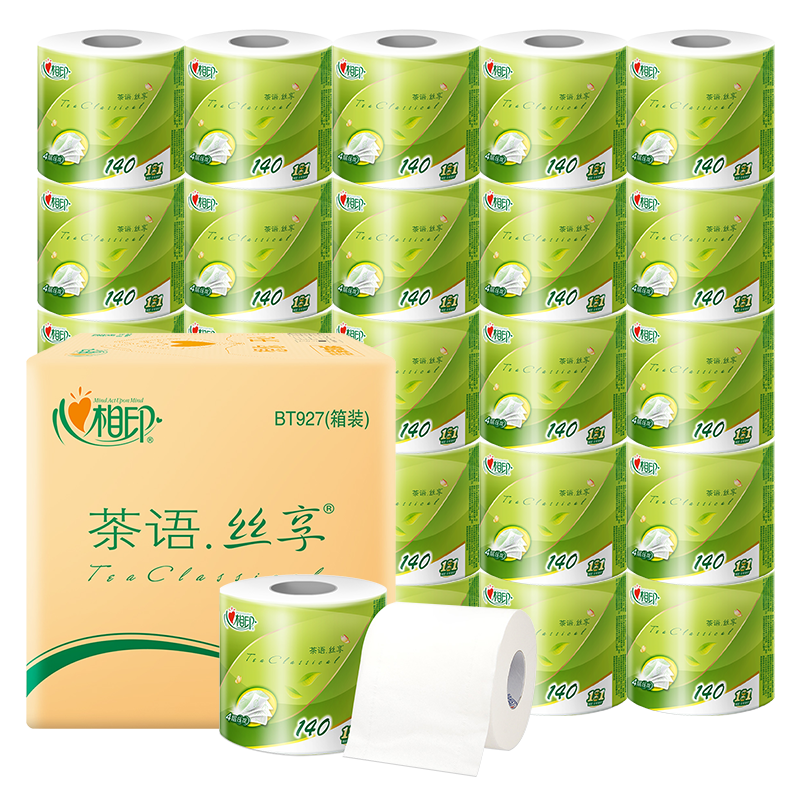 心相印(Mind Act Upon Mind)卷纸茶语丝享卷筒纸有芯家用卫生纸卷纸高品质纸巾4层140克*27卷高清大图