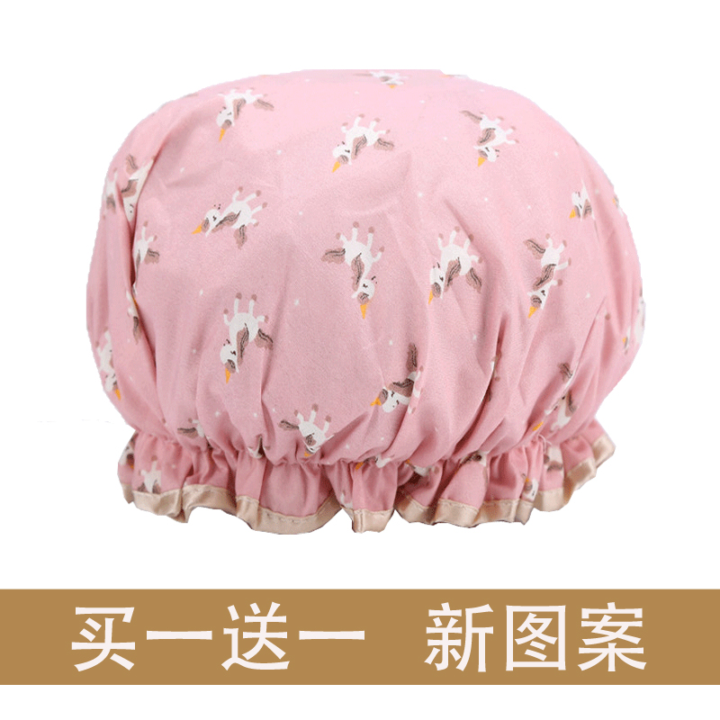 双层防水浴帽女士洗澡成人沐浴帽卡通儿童学生洗头帽厨房防油烟帽 三维工匠 粉色斑马+送蓝色火烈鸟高清大图
