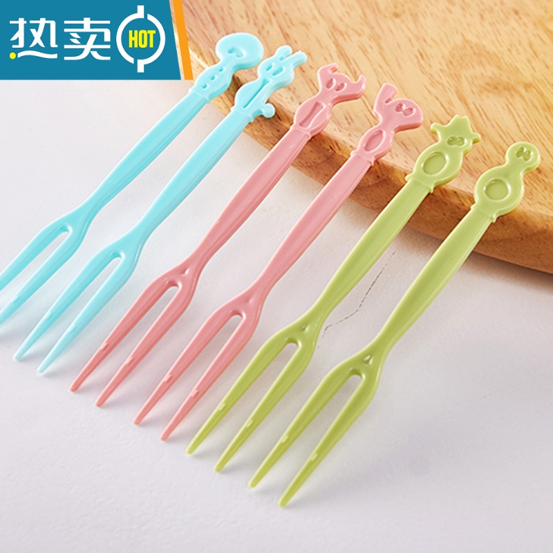 敬平水果叉套装水果签塑料KVT酒吧吃水果蛋糕甜品叉点心小叉子 绿色50支[盒装]高清大图