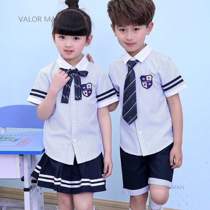 条纹英伦园服班服套装男女童演出服 学生礼服夏