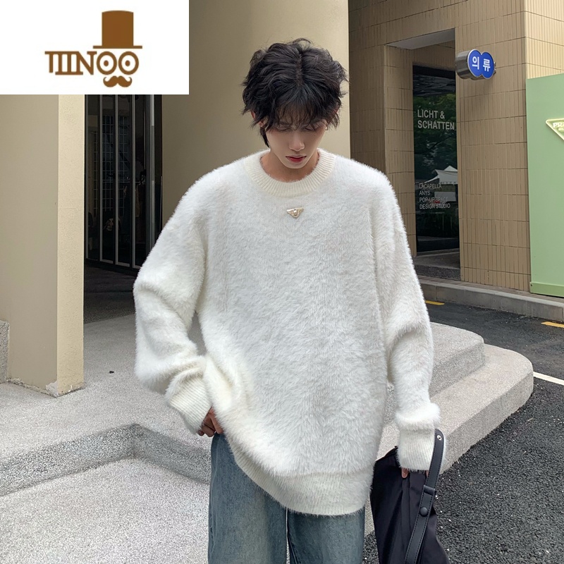 YANXU美式圆领毛衣男士2023秋季新款潮牌情侣慵懒风宽松针织衫上衣高清大图