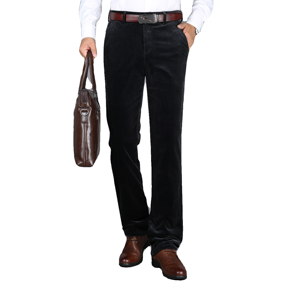 啄木鸟纯棉灯芯绒男裤休闲裤秋冬款加绒加厚直筒新款男士条绒裤绒高清大图