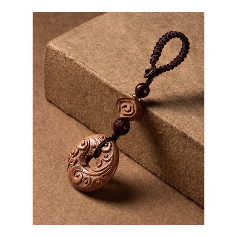 桃木祥云平安扣汽车挂件男辟邪护身平安钥匙扣女手工创意饰品