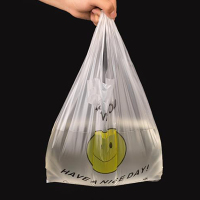 明笑脸袋加厚外卖食品袋商用打包袋方便袋批发手提塑料袋背心袋 100只 35*56cm