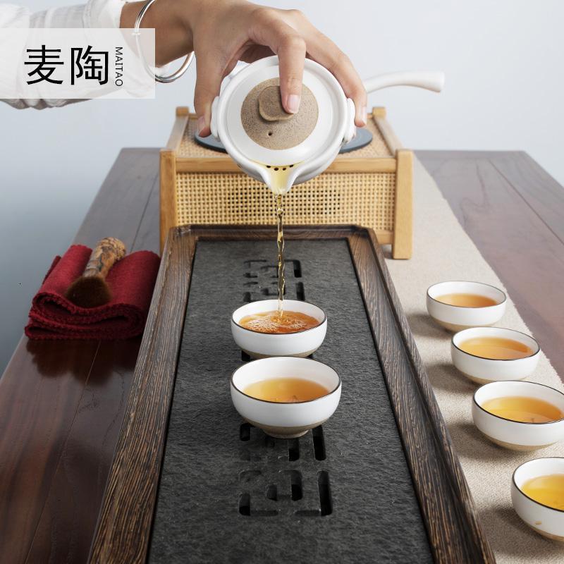 美帮汇鸡翅木乌金石实盘茶具套装蓄水式排水式家用简约茶盘高清大图