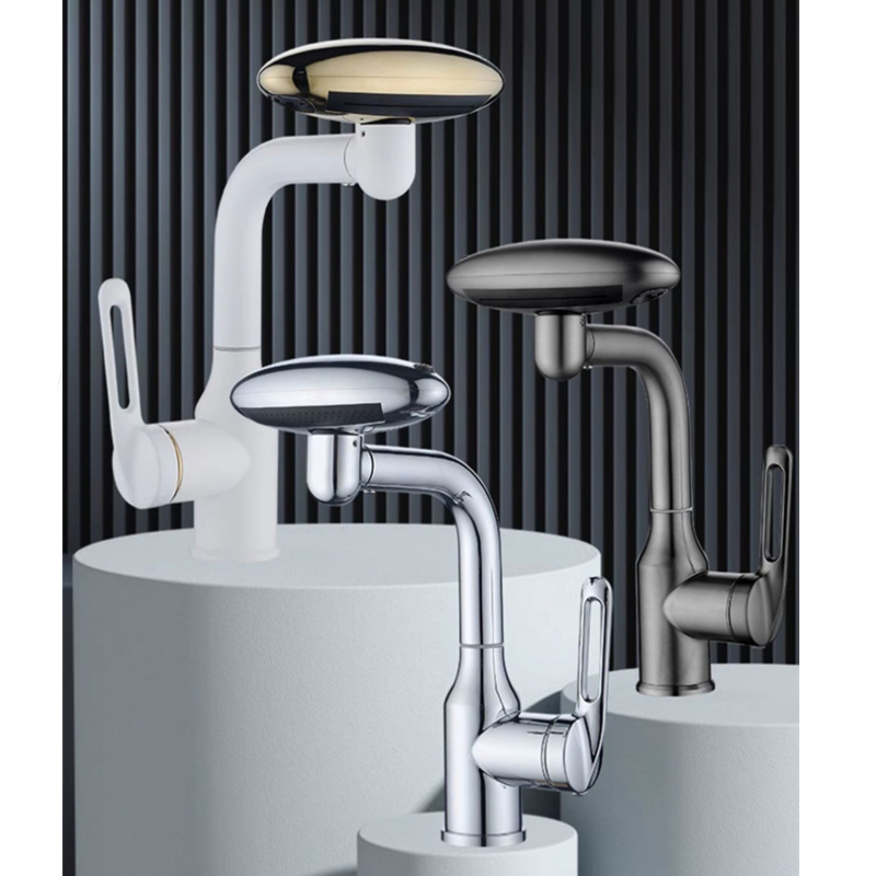 汉德斯科卫浴面盆冷热水龙头台下盆龙头不锈钢四种出水可旋转单把双控洗脸池洗漱台家用卫生间浴室柜水龙头洗头陶瓷片阀芯高清大图