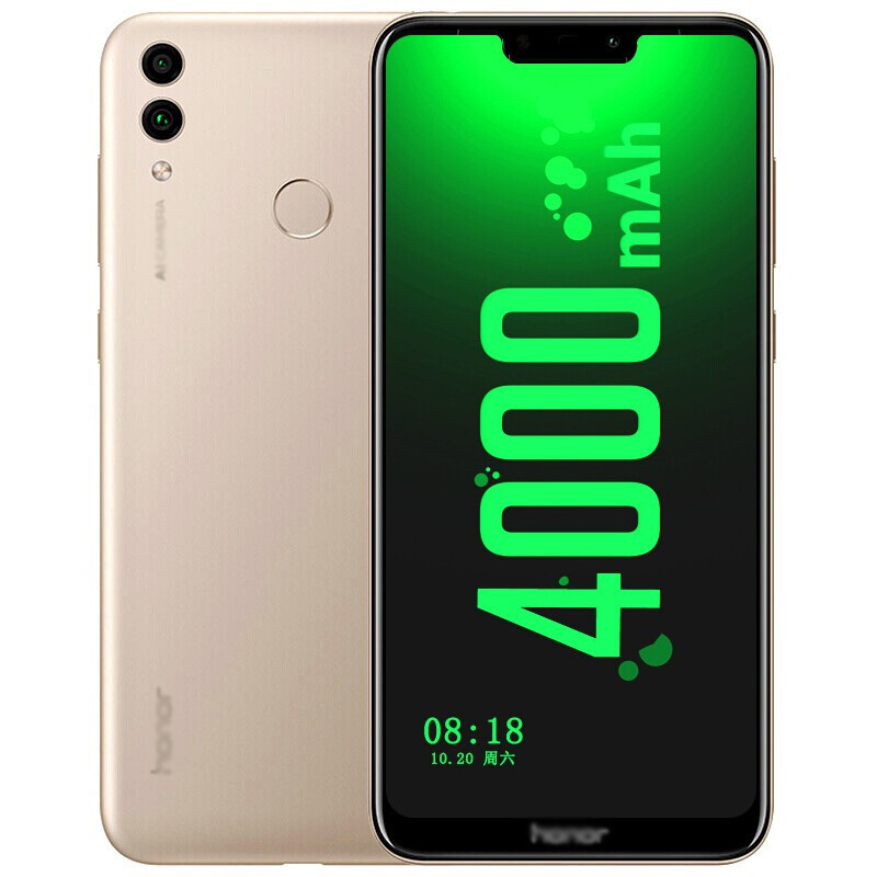 荣耀畅玩8C 标配版全网通 4GB+32GB 铂光金 两天一充 莱茵护眼 刘海屏 4000毫安大电池 全面屏手机 双卡双待
