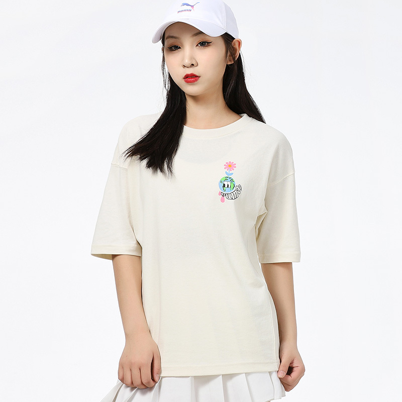 Puma彪马印花短袖T恤女士2021夏季新款纯棉体恤宽松上衣533050