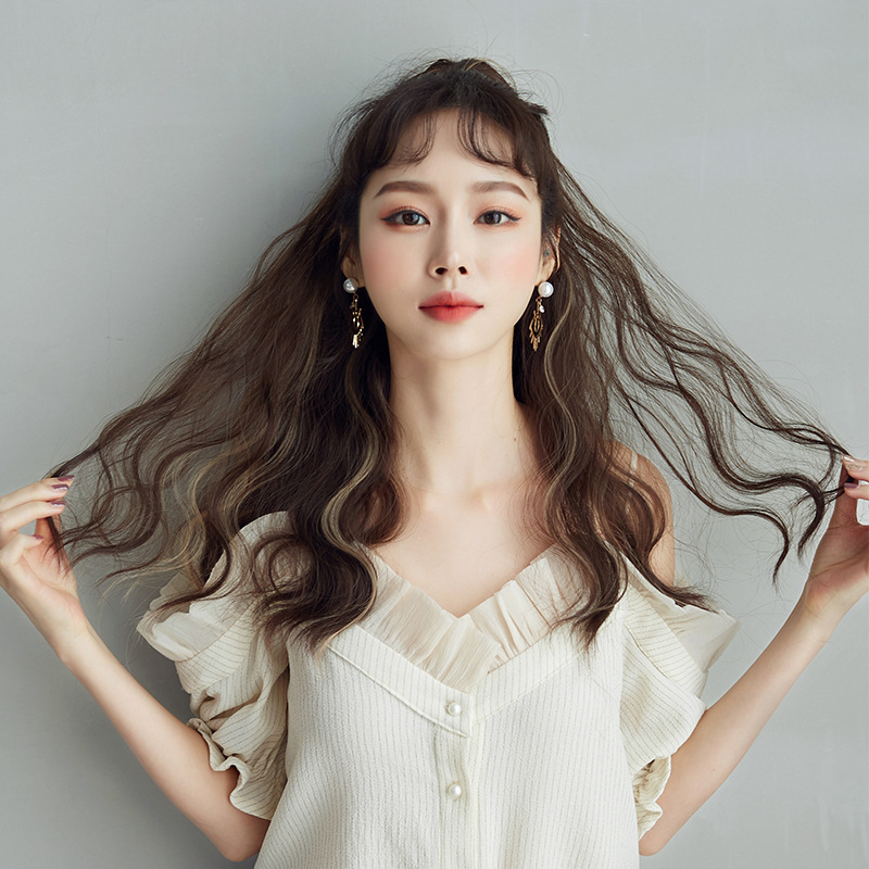 高马尾假发女长卷发羊毛卷中长款抓夹自然烫发卷发挑染马尾辫