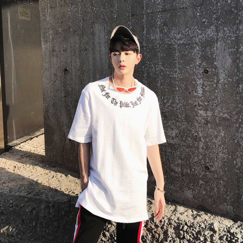 韩国日韩风字母刺绣T恤衫夏装帅气简约帅气圆领青年男夜店嘻哈DJ
