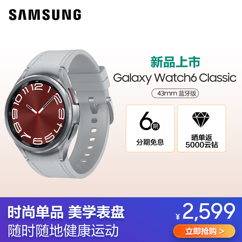 三星Galaxy Watch6 Classic(SM-R950)43mm 蓝牙版 星系银 智能手表