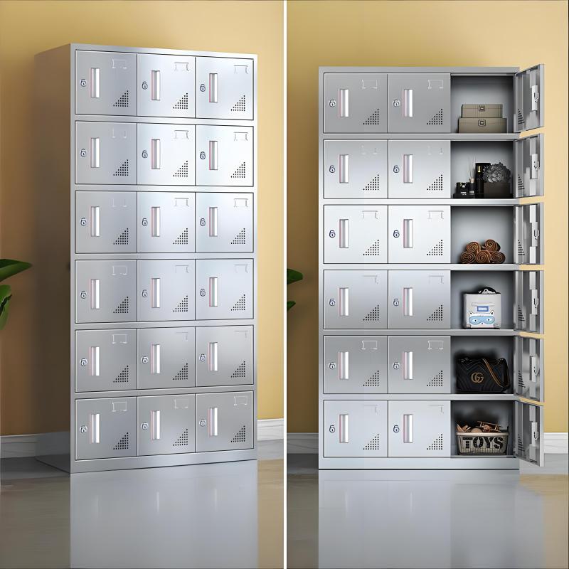 易企采 十八门储物柜 【201不锈钢】员工宿舍更衣收纳储物柜 35*90*180CM 单位 :台