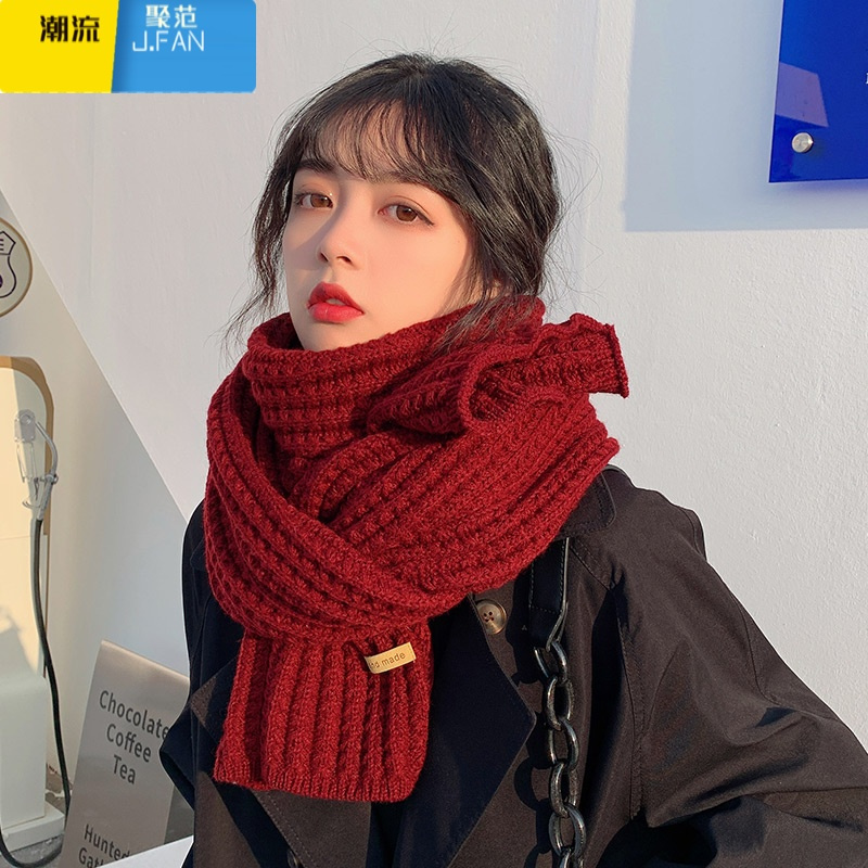 聚范围巾女韩版红色针织加厚保暖学生情侣围脖男百搭毛线围巾女视频