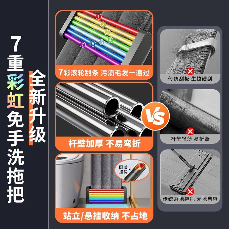 佳帮手 免手洗家用一拖净二代彩虹免手洗平板拖把40cm加大平板-灰橙2布高清大图