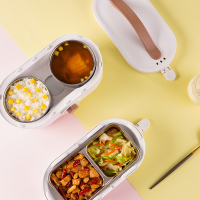 乐扣乐扣(LOCK&LOCK)电热饭盒EJR211YEL机械式蒸煮加热双层不锈钢内胆上班族便携午餐盒黄色1.2L