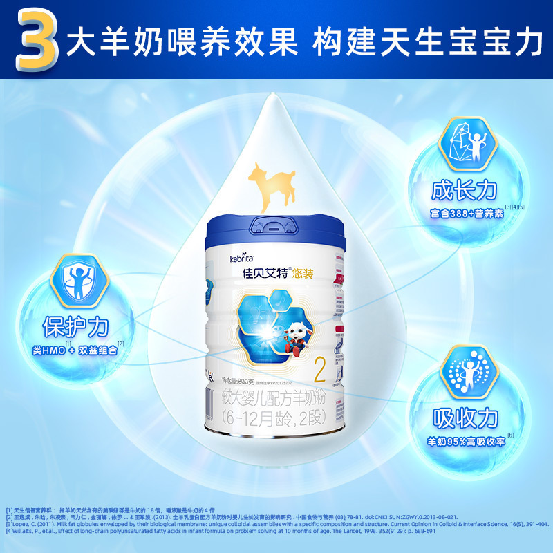 佳贝艾特(Kabrita)悠装较大婴儿配方羊奶粉 2段(6-12个月婴儿适用)800g*4罐装(荷兰原装进口)