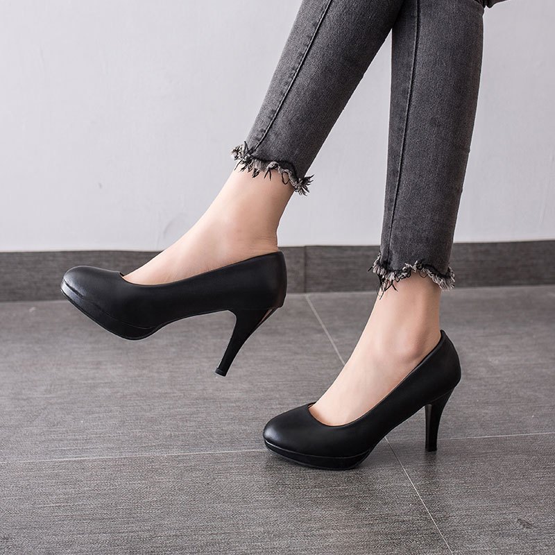 枫述职业高跟鞋女黑色面试细跟5cm少女学生礼仪圆头五公分工作正装鞋