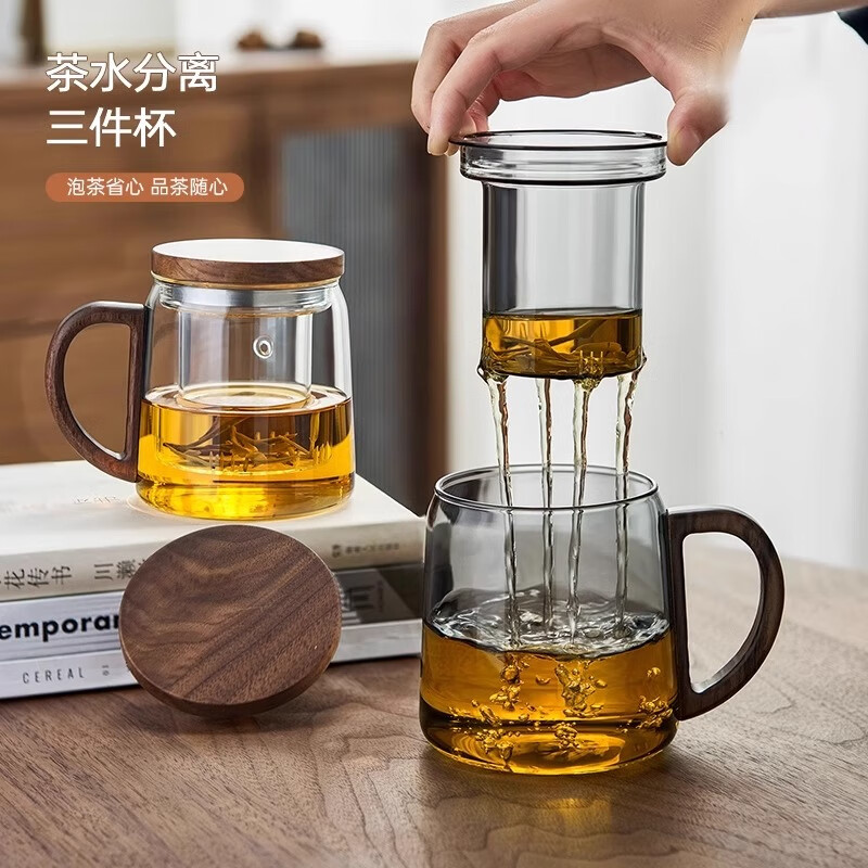 贞喜 耐高温玻璃茶杯茶水分离泡茶杯过滤大容量办公室喝茶杯子个人专用500ml高清大图