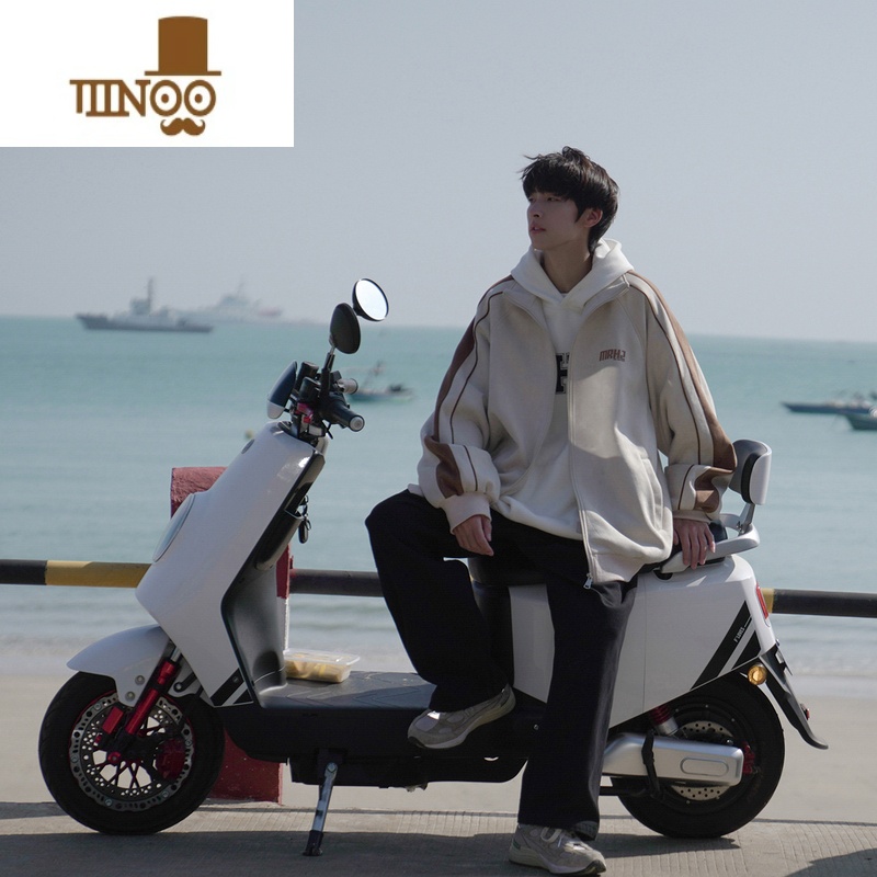 YANXU2023秋季新款男士夹克立领字母印花拼接外套休闲运动开衫潮牌上衣高清大图