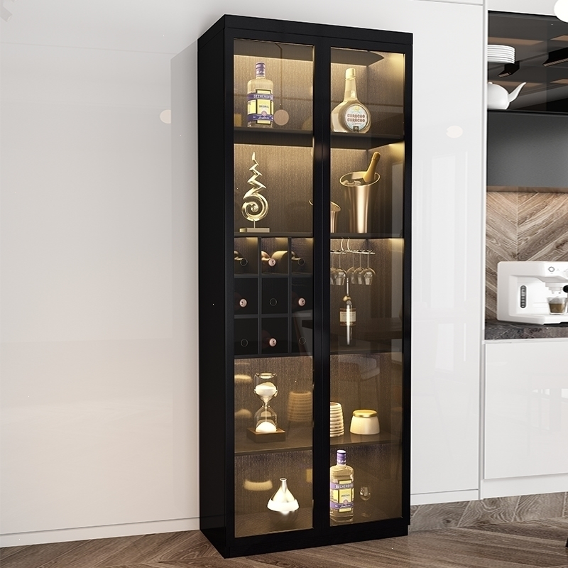 现代酒柜靠墙小型客厅酒柜简约玻璃酒柜餐厅轻奢古达酒柜墙边柜玻璃门