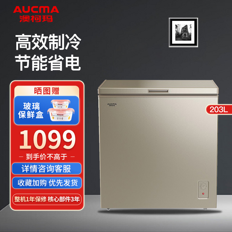 澳柯玛aucma203升小冰柜家用小型冷冻柜保鲜迷你冷藏柜商用卧式冷柜单