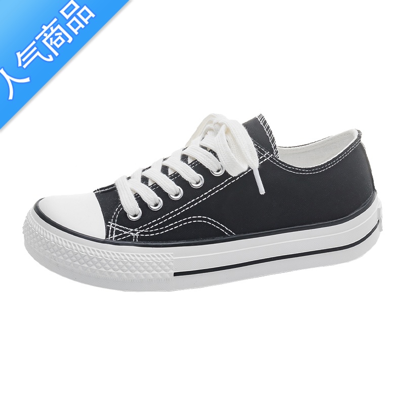 SUNTEK夏季薄款方头宽头帆布鞋女2023新款夏款百搭小众板鞋布鞋小黑鞋子高清大图