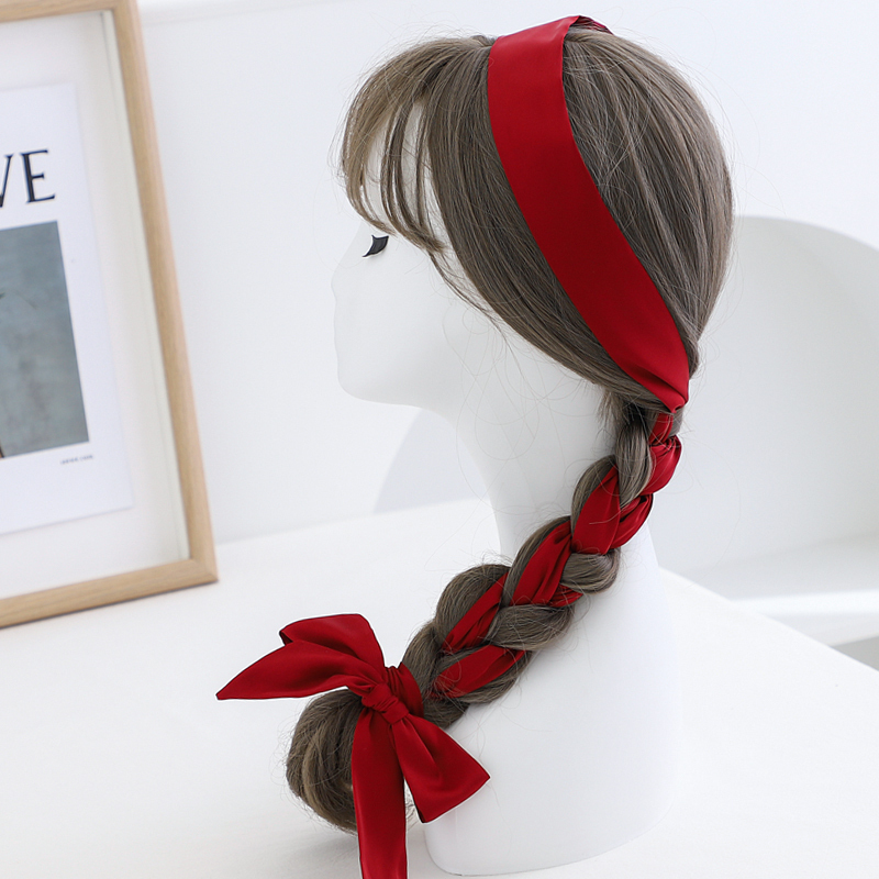 盛世尼曼2米纯色酒红色长条小丝巾女装饰扎头绑发带编发丝带腰带超仙