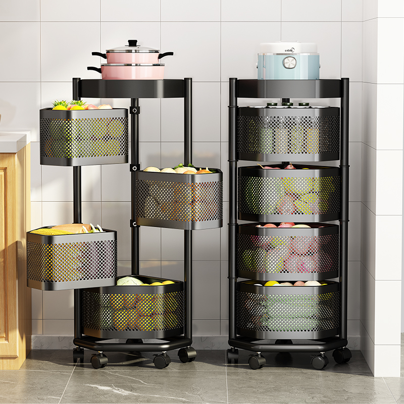 家佰利旋转置物架厨房家用多功能收纳落地多层免安装水果蔬菜篮子收纳
