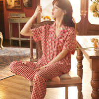 网红ins风夏季冰丝睡衣女短袖高级感仿真丝绸缎面夏天家居服 薄款