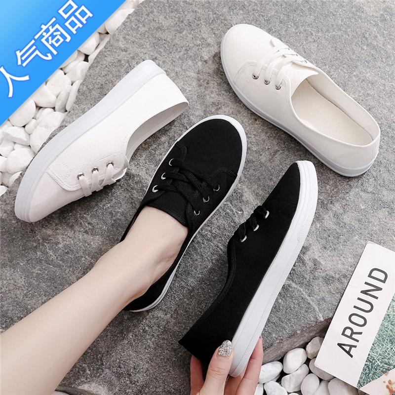 SUNTEK2023新款小白帆布女鞋板鞋ulzzang韩版百搭春秋季学生布鞋子高清大图