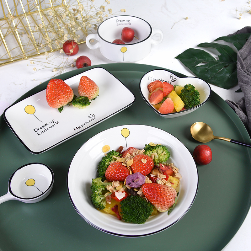 一人食套装餐具家用早餐碗创意烘焙精灵盘子碗碟日式陶瓷 ins网红北欧碗盘 奢华款--太阳--方盘