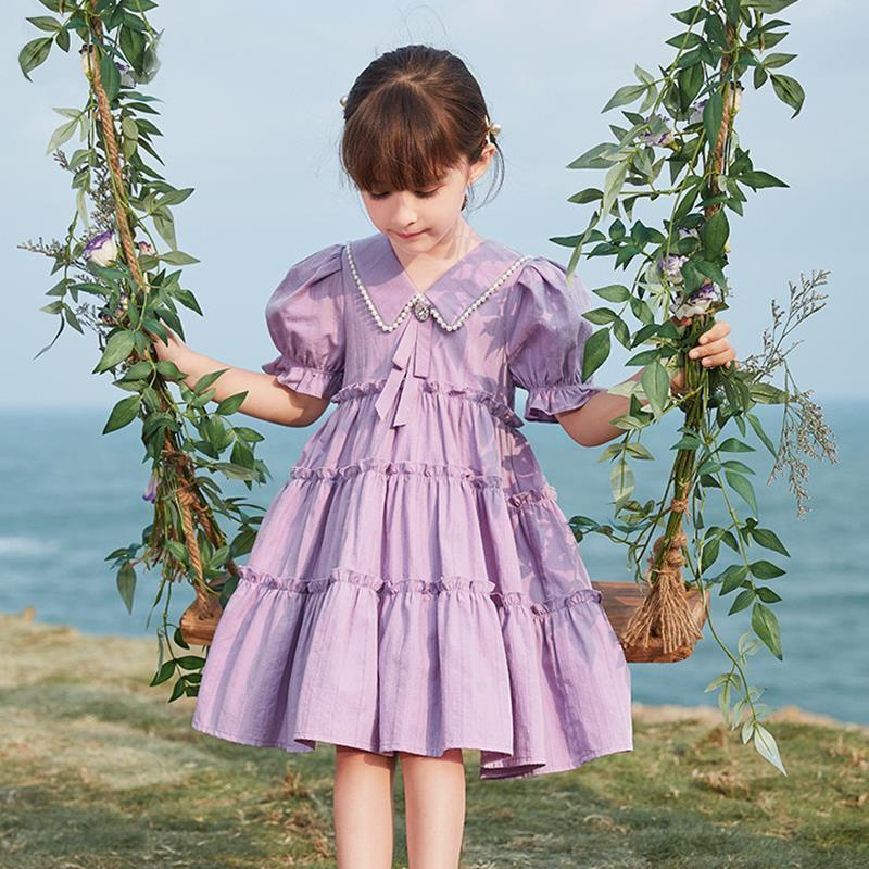 女童连衣裙夏装2021新款洋气儿童泡泡袖裙子紫色礼服裙洋气公主裙 图片色[优质面料 舒适清凉] 150(75斤以内)