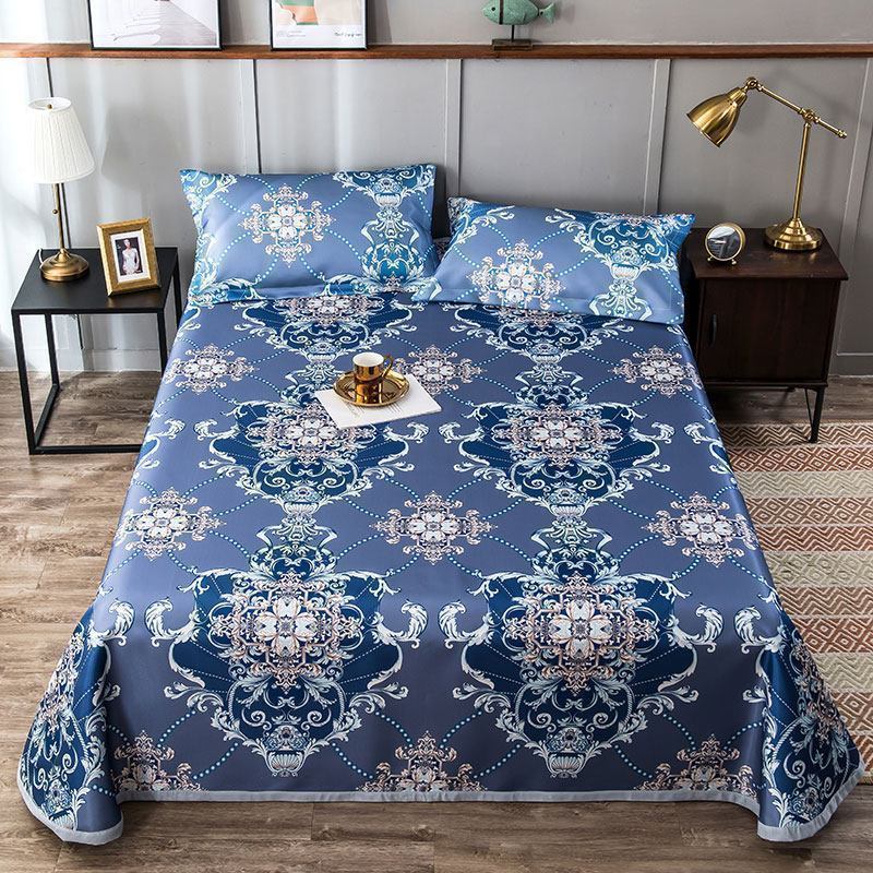 美帮汇床单加枕套三件套夏天冰丝凉席可机洗水洗席子可折叠双人一米八床 芳菲灵 1.8米床三件套（床单+枕套*2）