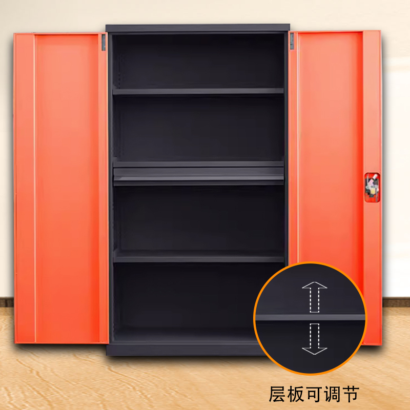 正斌重型工具柜车间用加厚物件工具储物柜工厂铁皮柜汽修厂零件收纳柜橘色四层一抽高清大图