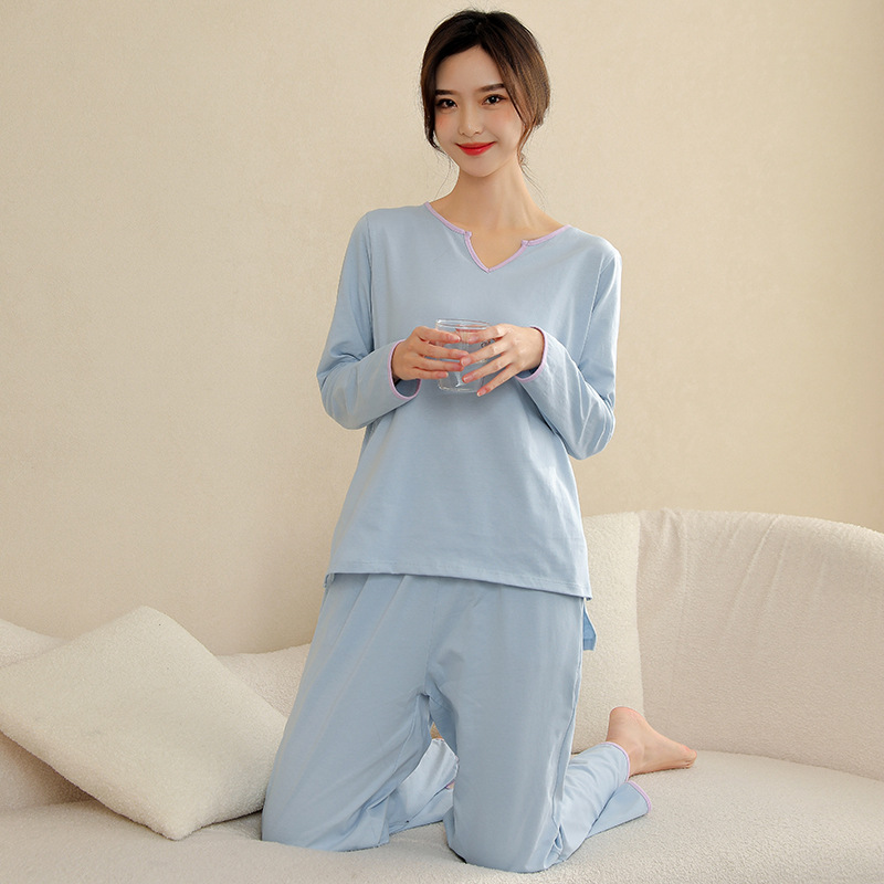 Jusen Shayu女士睡衣女全棉长袖感下摆开叉气质大码家居服春秋女